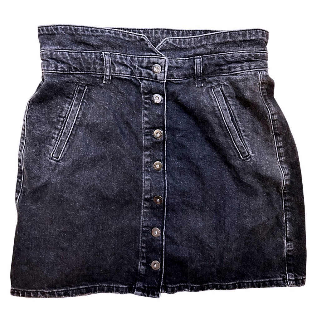 Pilcro Anthropologie Black Denim A-Line Paperbag High Waist Skirt Women's 12 - Picture 5 of 12